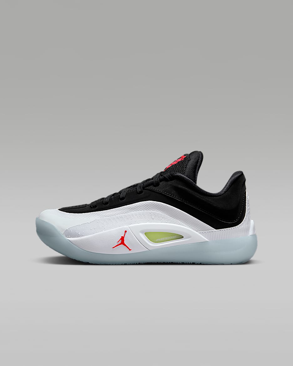 Tenis de básquetbol para niños grandes Zion 4 - Blanco/Negro/Volt/Carmesí brillante