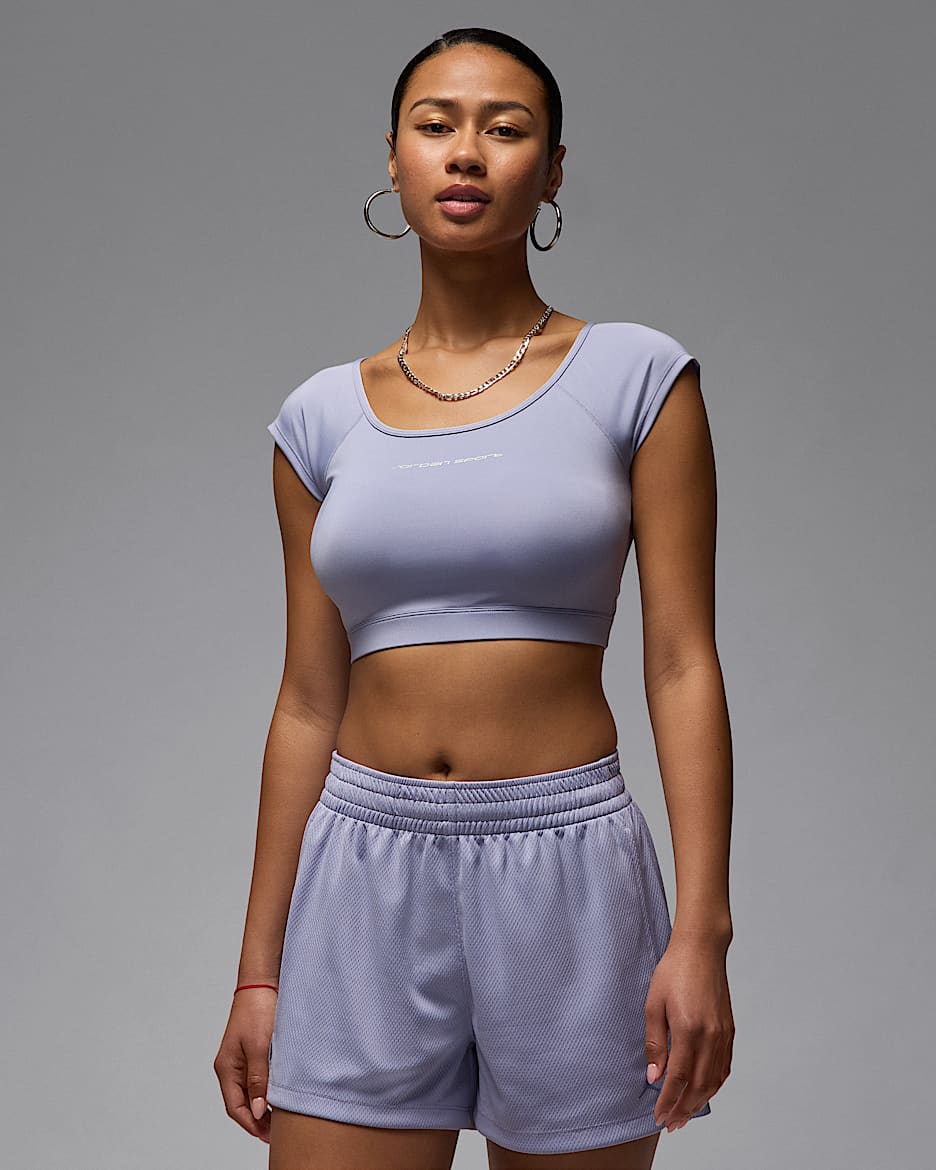 Playera de manga corta de tejido Knit cropped para mujer Jordan Sport - Índigo neblina