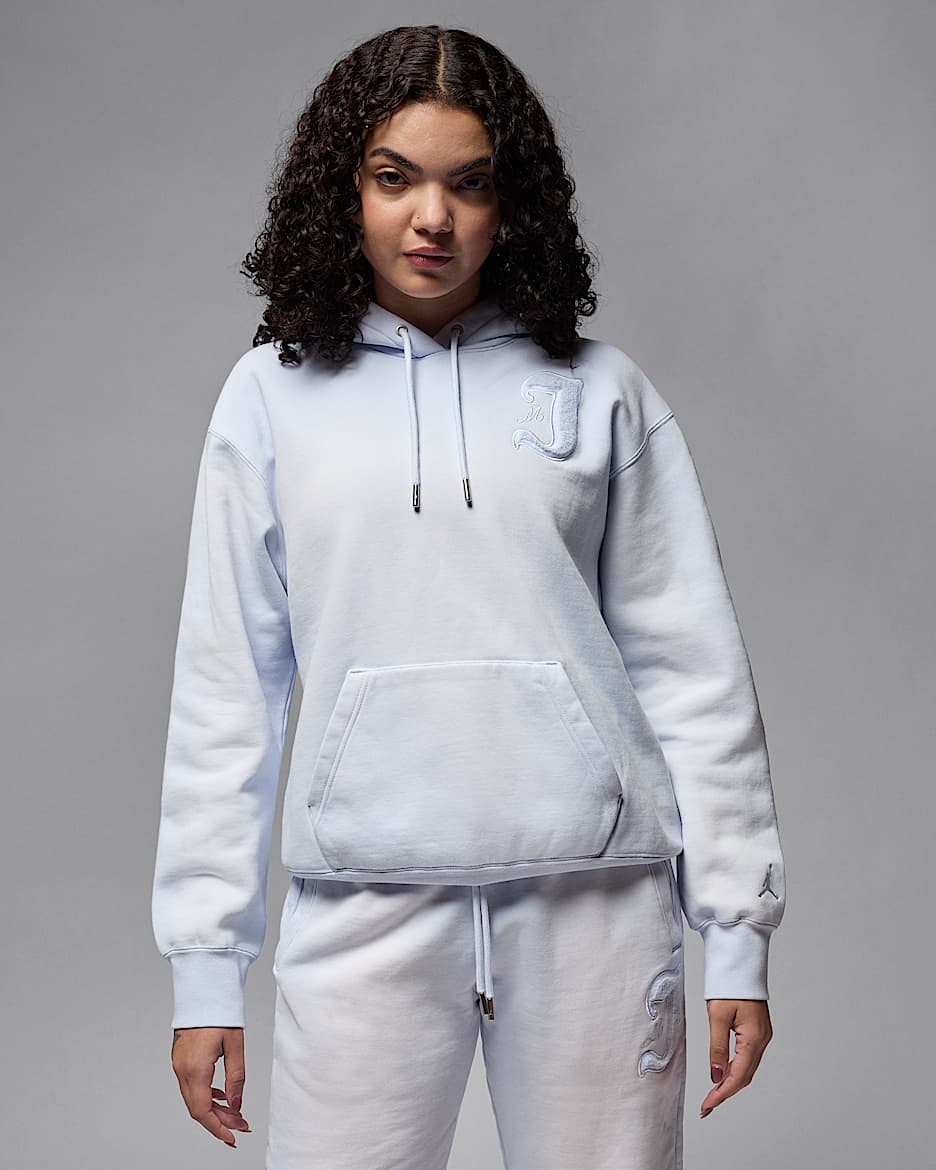 Sudadera sin cierre con gorro forrado de satén para mujer Jordan Flight Fleece - Gris fútbol