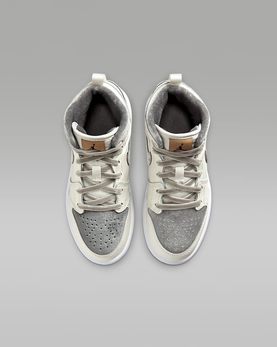 Chaussure Jordan 1 Mid SE pour enfant - Sail/Metallic Gold/Flat Pewter