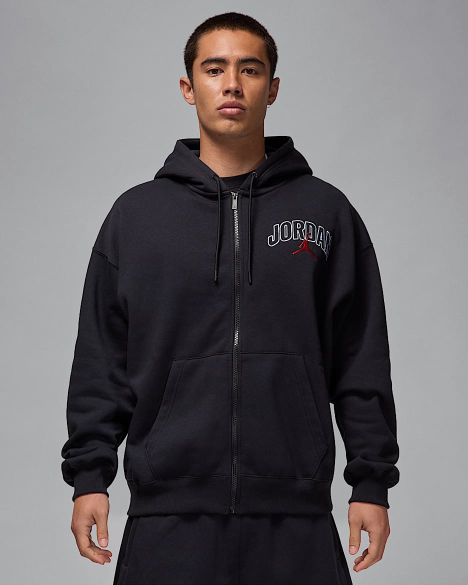 Męska bluza o kroju oversize z kapturem i zamkiem na całej długości Jordan Brooklyn Fleece - Czerń/Sail/Gym Red