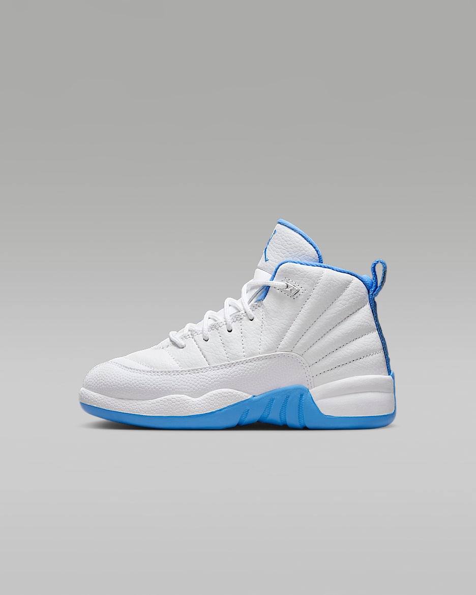 Calzado para niños talla pequeña Jordan 12 Retro - Blanco/Plata metalizado/Azul universitario