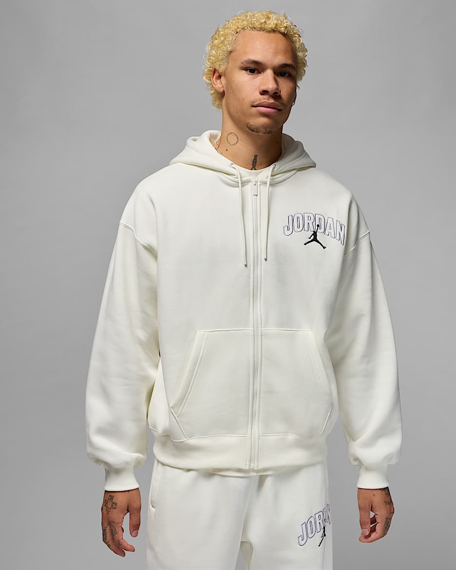 Jordan Brooklyn Fleece Men's Oversized Full-Zip Hoodie - Sail/Indigo Haze/Dark Grey