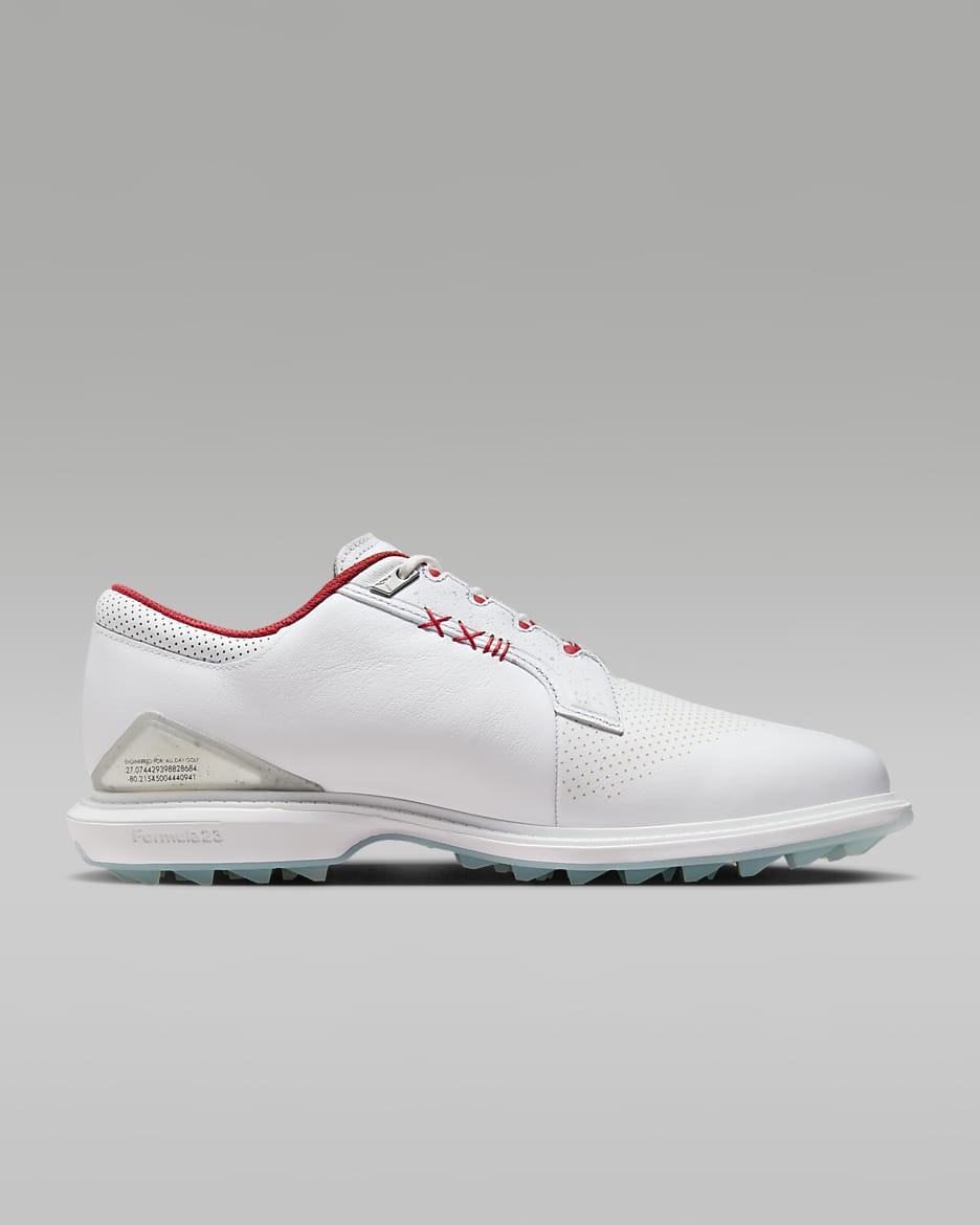 Tenis de golf (anchos) Jordan ADG 5 - Blanco/Plata metalizado/Tinte azul/Rojo pasión