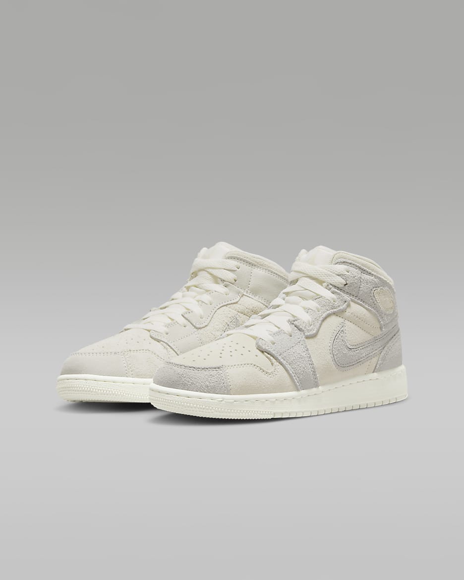 Air Jordan 1 Mid SE Craft Big Kids' Shoes - Pale Ivory/Legend Light Brown/Sail