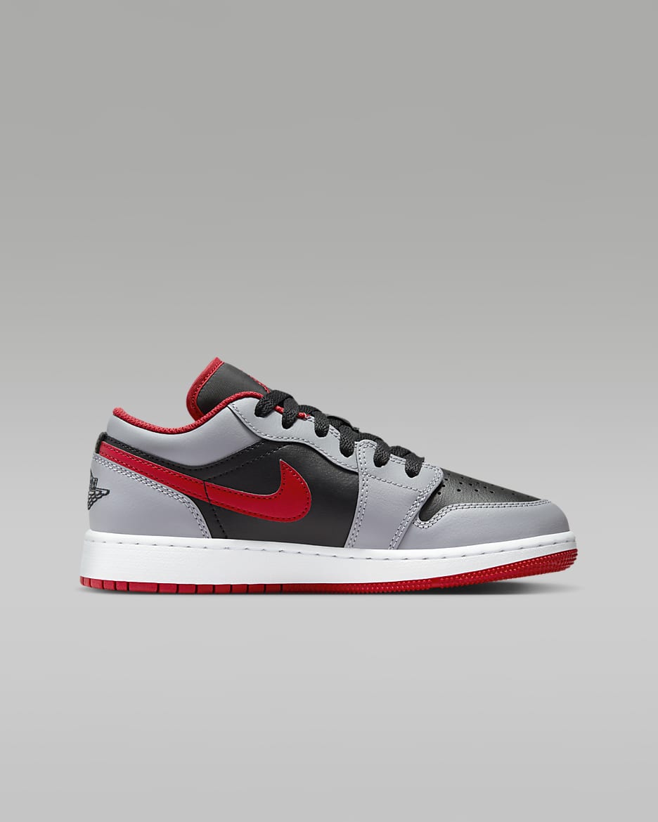 Air Jordan 1 Low Kinderschoen - Zwart/Cement Grey/Wit/Fire Red