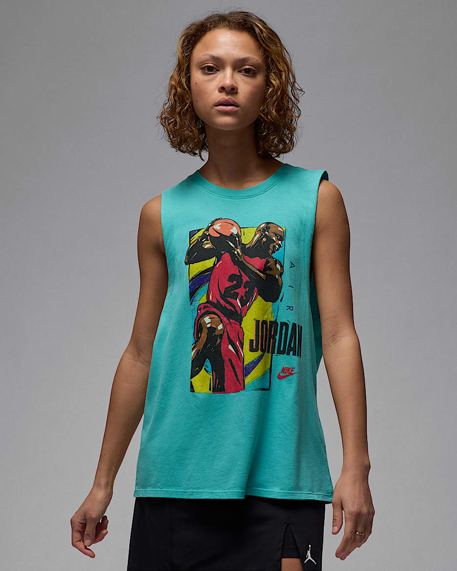 Playera sin mangas con gráficos para mujer Jordan - Azul verdoso lavado