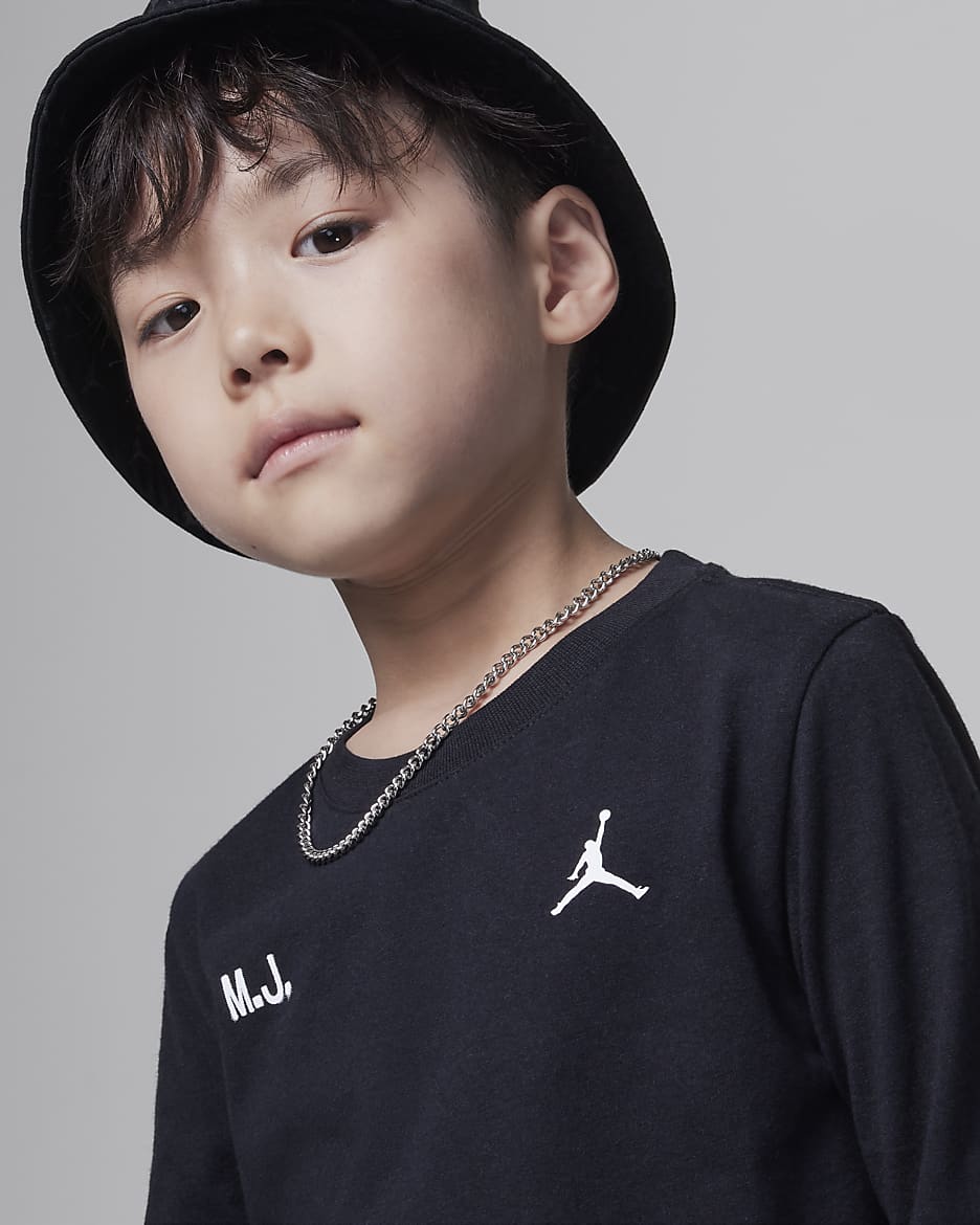 Playera de manga larga para niños talla pequeña Illusions Jordan MJ Flight - Negro