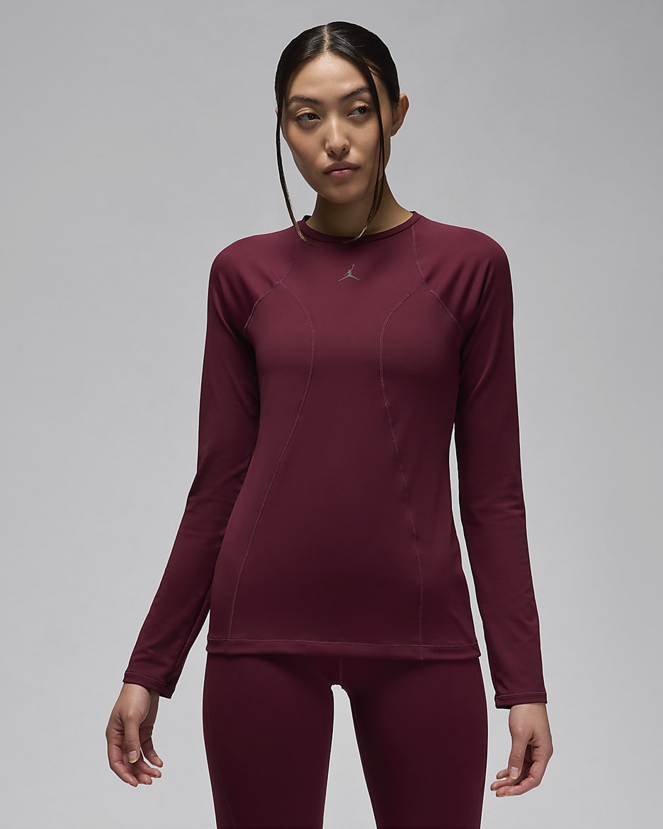 Jordan Sport Double Threat Women's Long-Sleeve Top - Night Maroon/Orange Pulse/Burgundy Ash