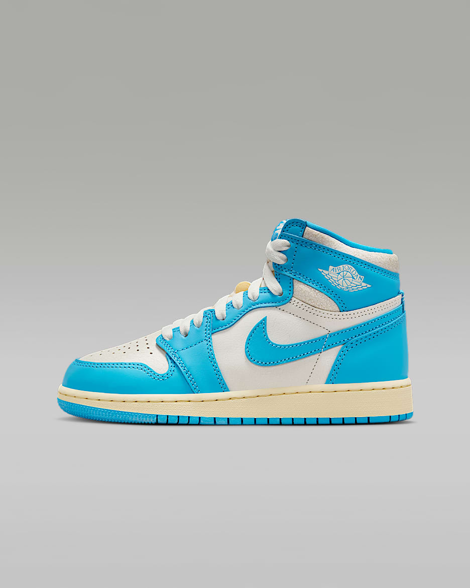 Tenis para niños grandes Air Jordan 1 High OG - Azul celeste oscuro/Vela/Azul celeste oscuro