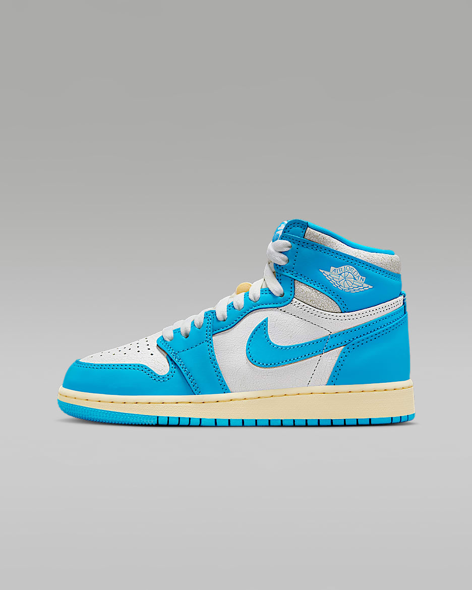 Air Jordan 1 High OG "UNC Reimagined" Big Kids' Shoes - Dark Powder Blue/Sail/Dark Powder Blue