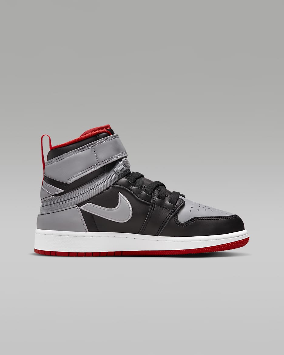 Air Jordan 1 Hi FlyEase Older Kids' Shoes - Black/Cement Grey/White/Fire Red