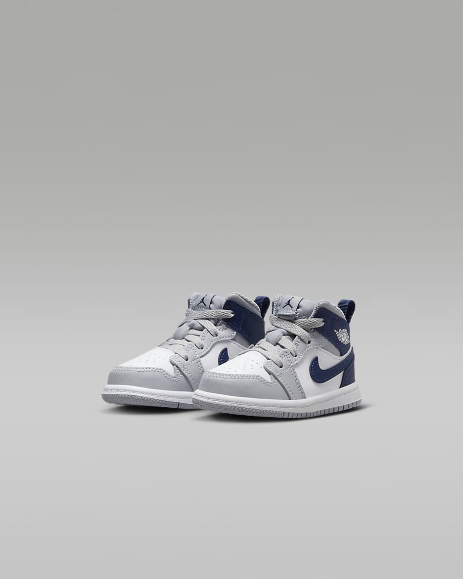 Calzado para bebé e infantil Jordan 1 Mid - Blanco/Gris lobo/Azul marino medianoche