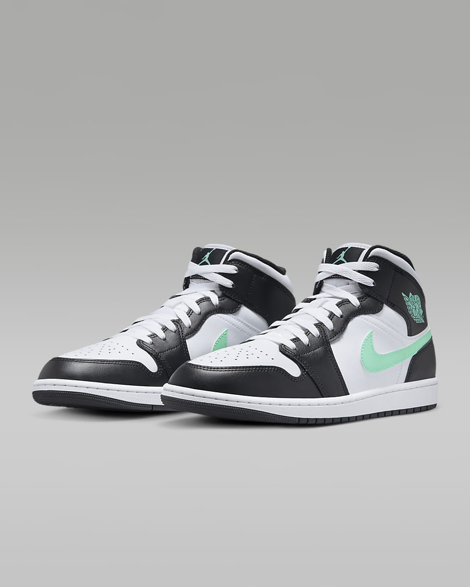 Air Jordan 1 Mid Zapatillas - Hombre - Blanco/Negro/Green Glow