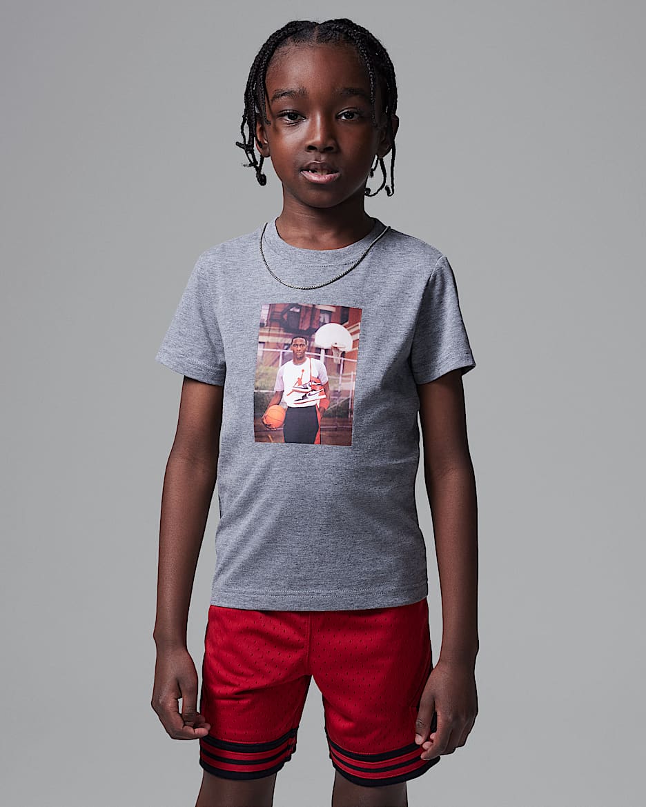 Playera MJ Photo Jordan para niño talla pequeña - Carbono jaspeado