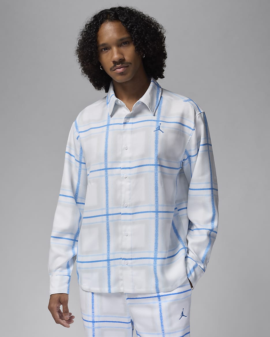 Skotskternet Jordan Essentials-overdel i flannel til mænd - hvid/Legend Blue