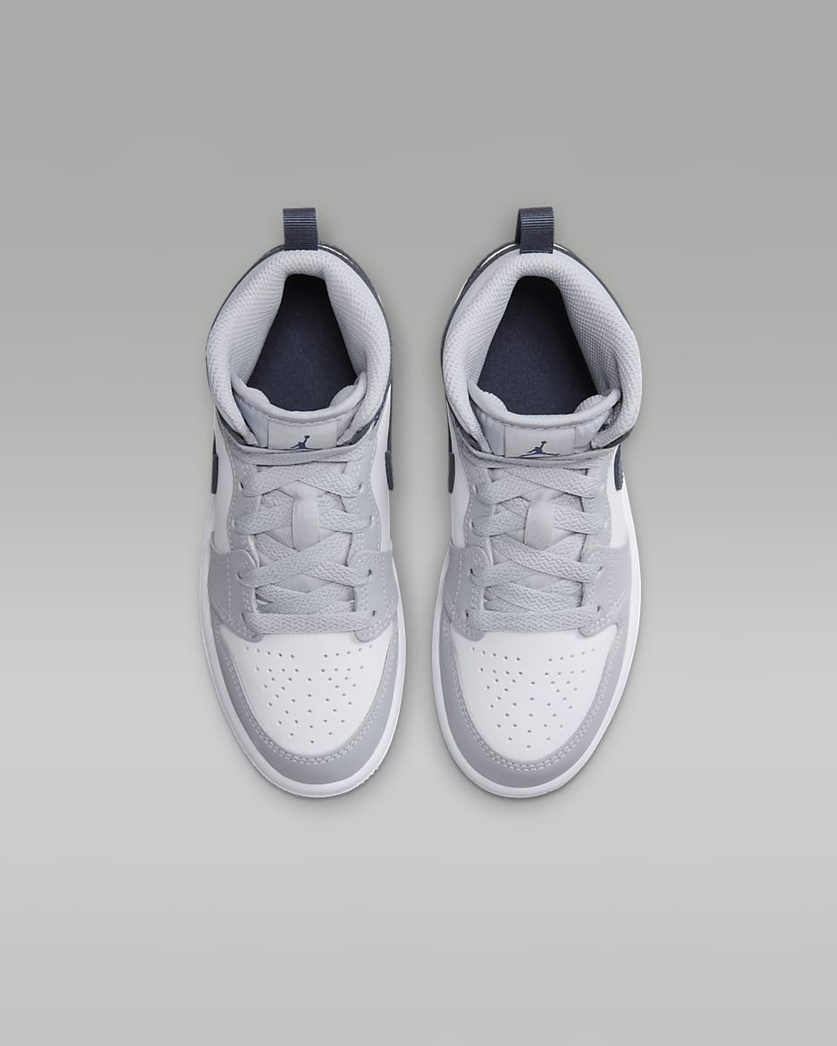 Jordan 1 Mid Younger Kids' Shoes - White/Wolf Grey/Midnight Navy