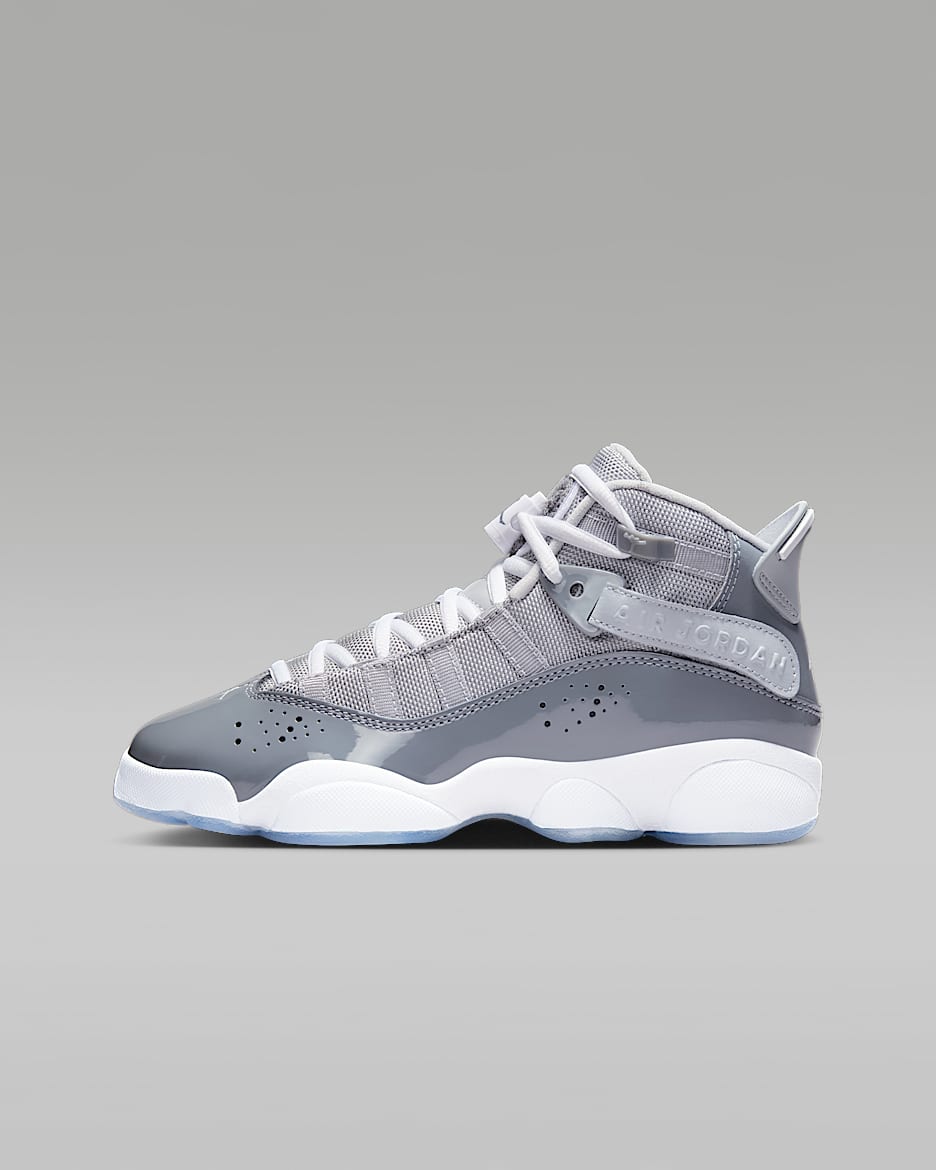 Tenis para niños grandes Jordan 6 Rings - Gris azulado/Gris lobo/Blanco