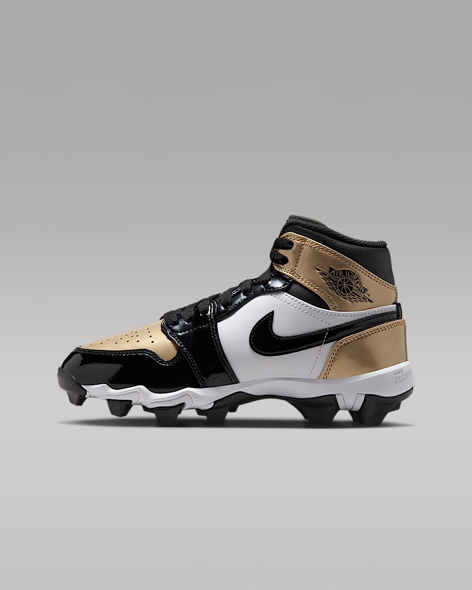 Jordan 1 Mid Little/Big Kids' Cleats - Metallic Gold/White/Black
