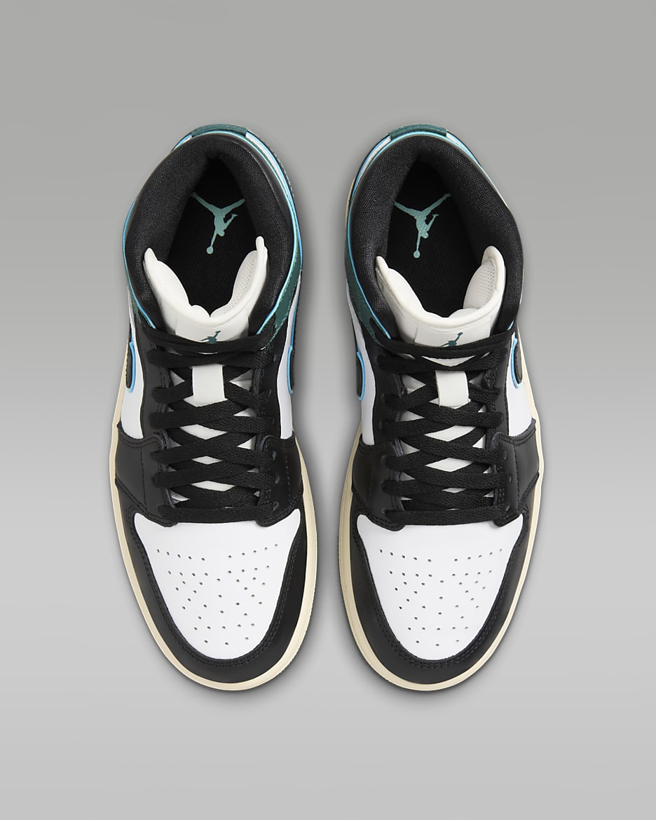 Air Jordan 1 Mid SE Shoes - White/Light Dew/Oxidised Green/Black