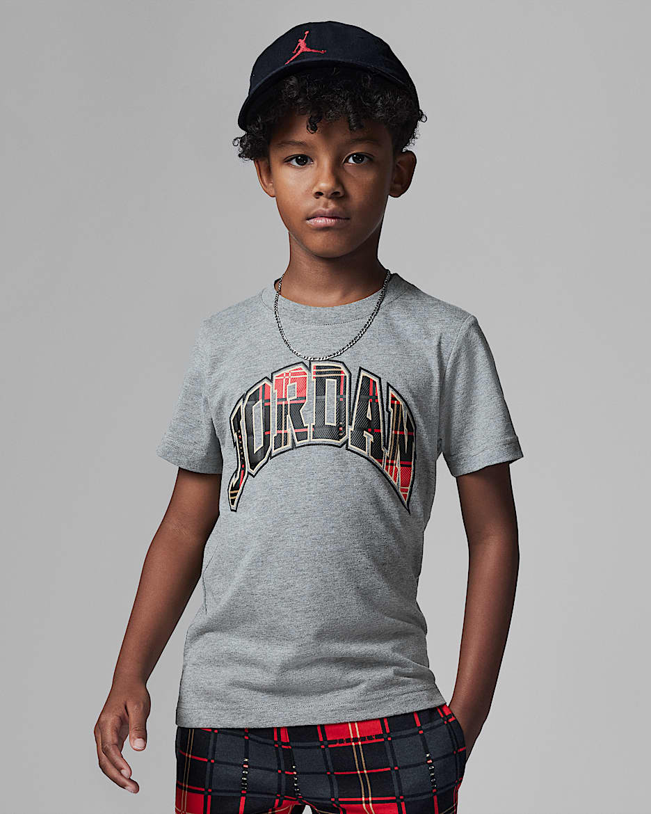 Jordan Essentials Plaid Tee Little Kids' T-Shirt - Carbon Heather