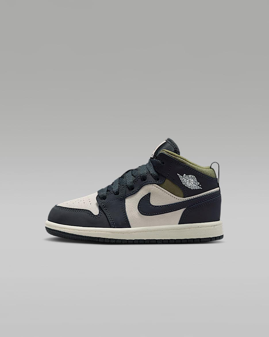 Jordan 1 Mid SE Little Kids' Shoes - Light Orewood Brown/Medium Olive/Sail/Off Noir