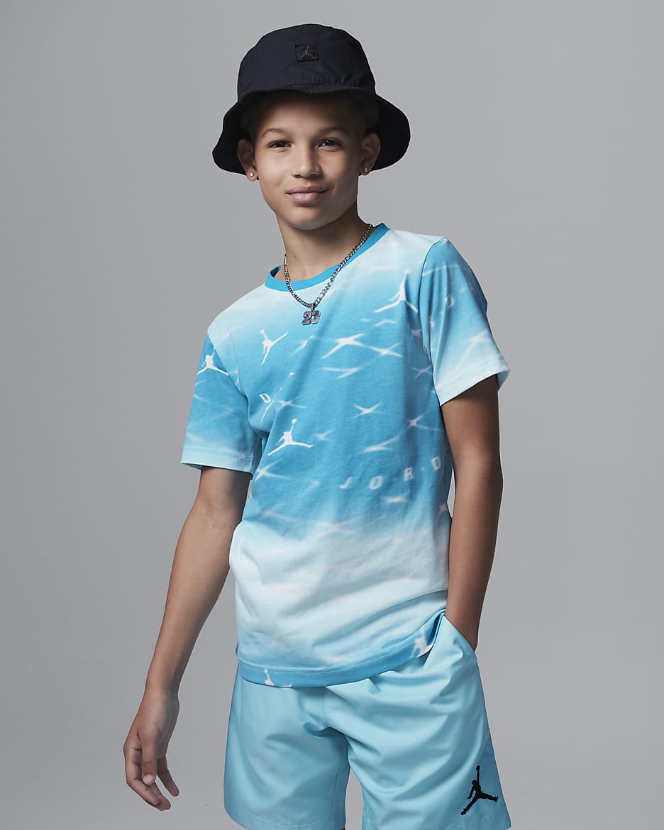 Jordan MJ Essentials Printed Tee Big Kids' (Boys) T-Shirt - Aquatone