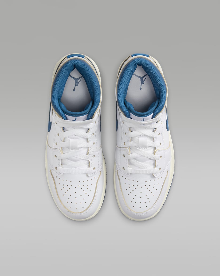 Air Jordan 1 Mid SE Big Kids' Shoes - White/Sail/Industrial Blue