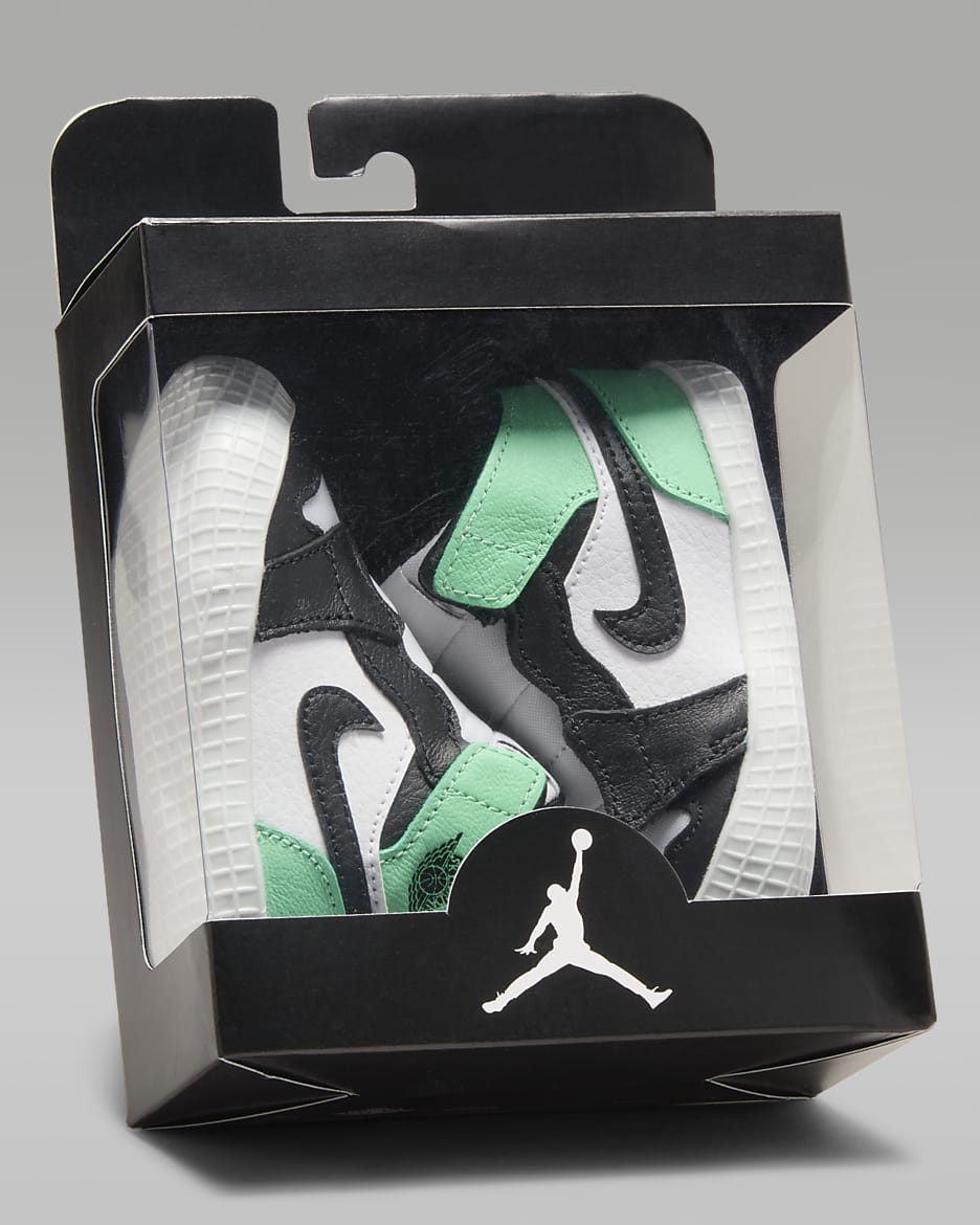 Jordan 1 Baby Cot Bootie - White/Green Glow/Black