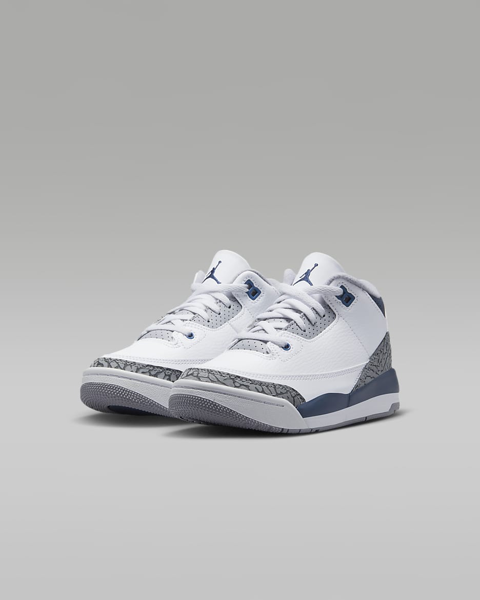 รองเท้าเด็กเล็ก Jordan 3 Retro - ขาว/Cement Grey/ดำ/Midnight Navy