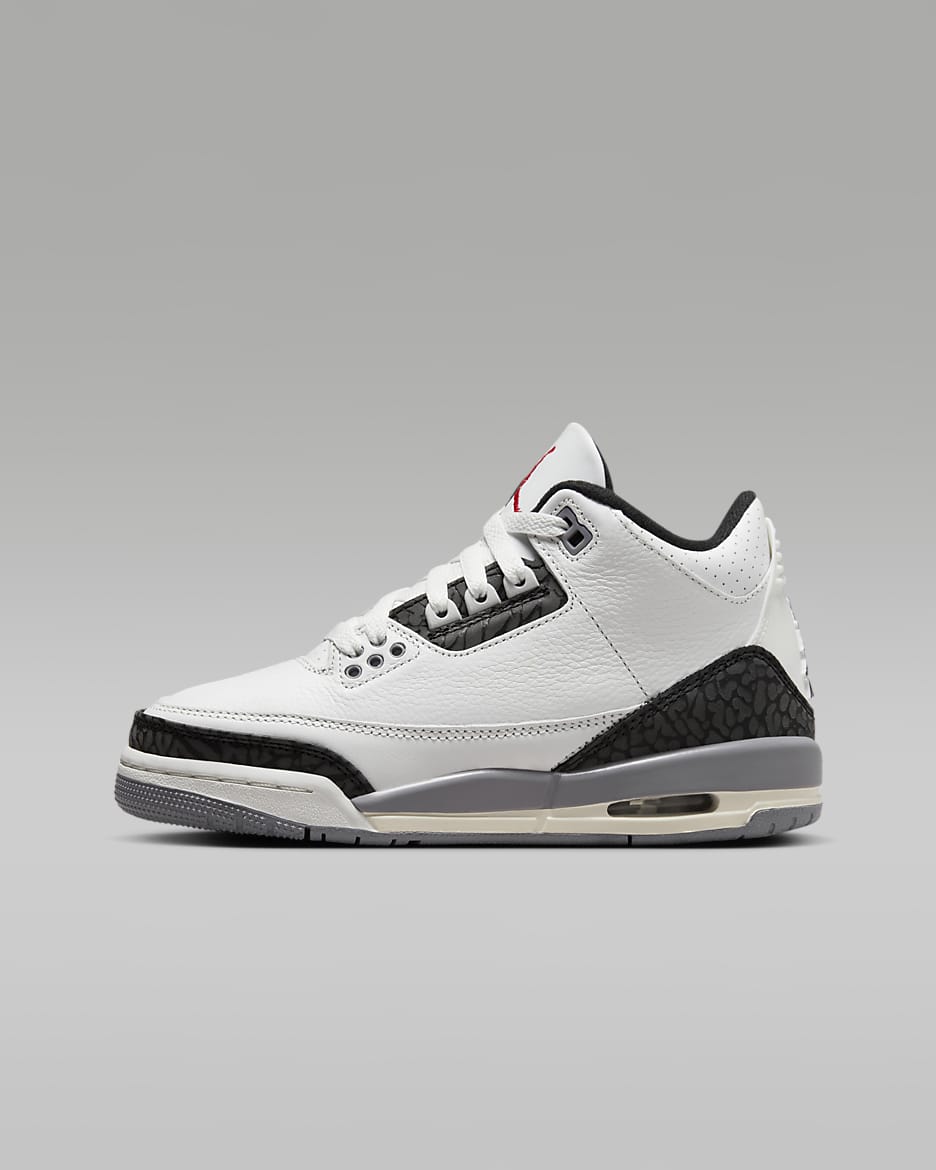 รองเท้าเด็กโต Air Jordan 3 Retro "Cement Grey" - Summit White/Cement Grey/ดำ/Fire Red