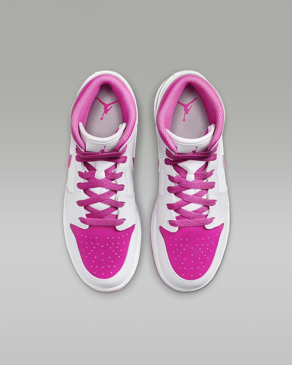 Air Jordan 1 Mid Big Kids' Shoes - Iris Whisper/White/Fire Pink