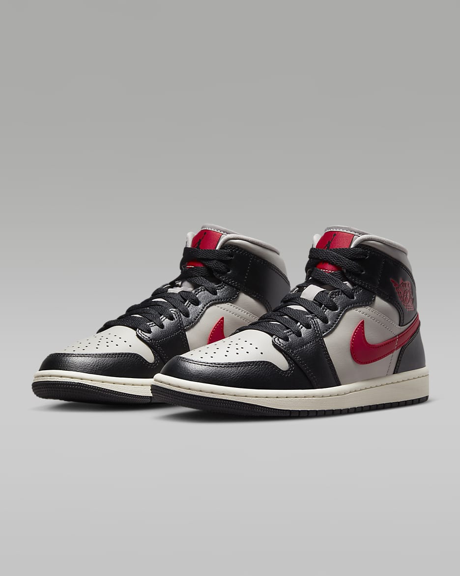 Air Jordan 1 Mid Women's Shoes - Black/College Grey/Sail/Gym Red