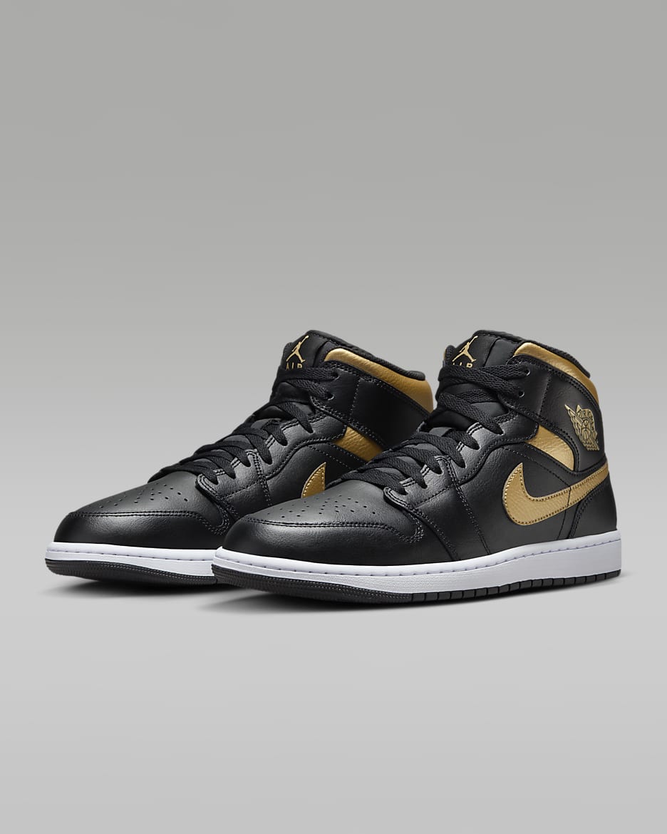 Air Jordan 1 Mid Shoes - Black/White/Metallic Gold