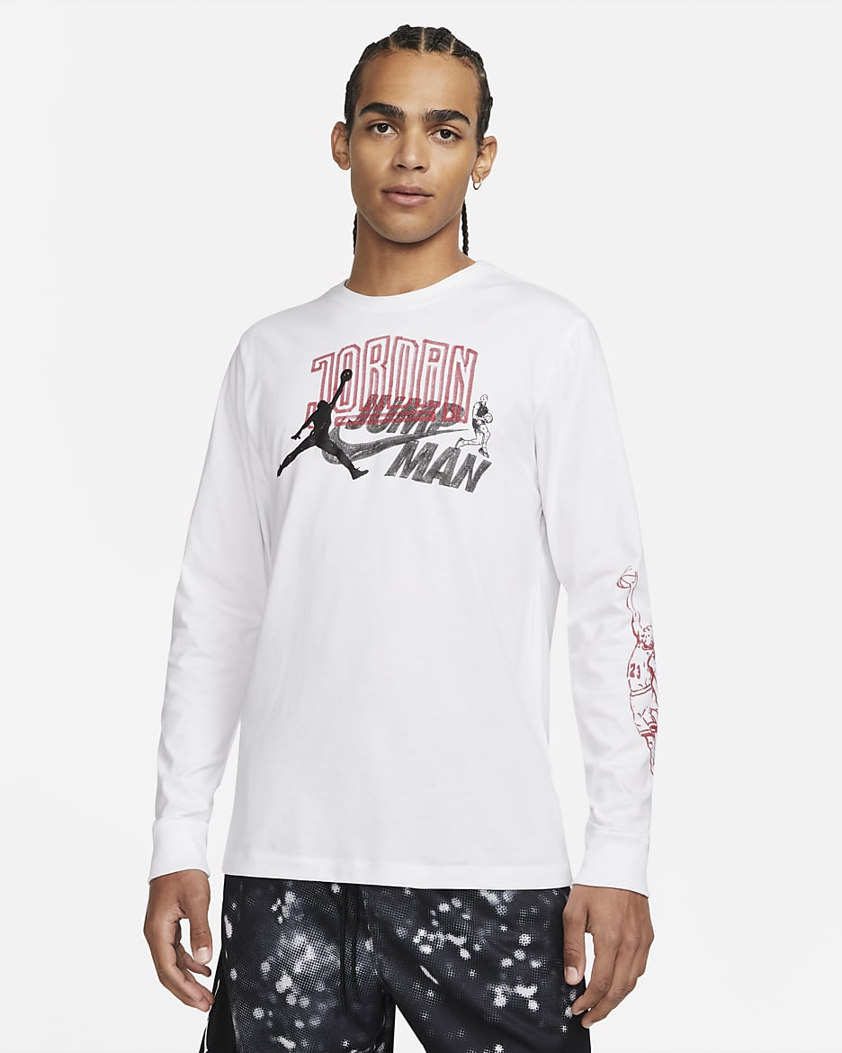 Playera de manga larga para hombre marca Jordan - Blanco/Rojo gimnasio