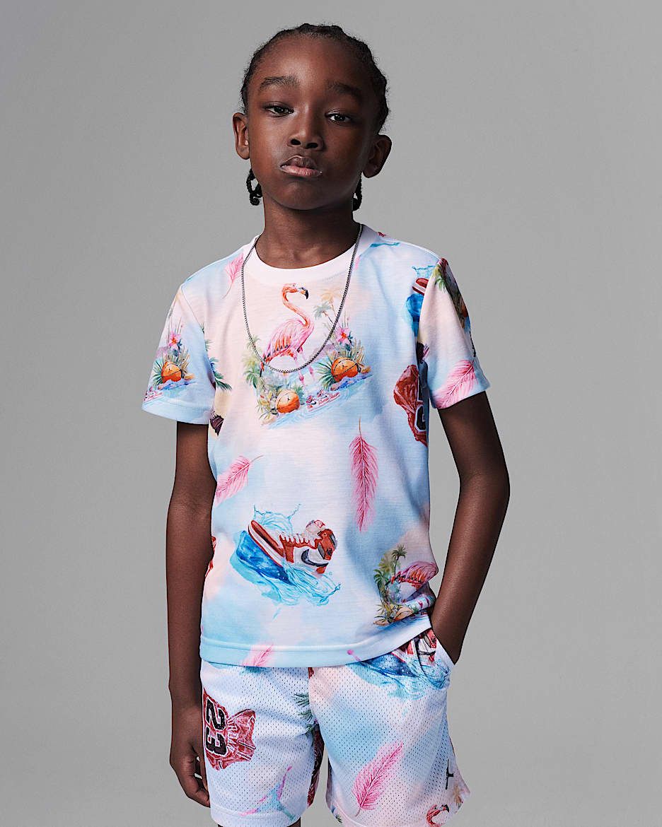 Playera con estampado de flamenco para niños talla pequeña Jordan - Blanco