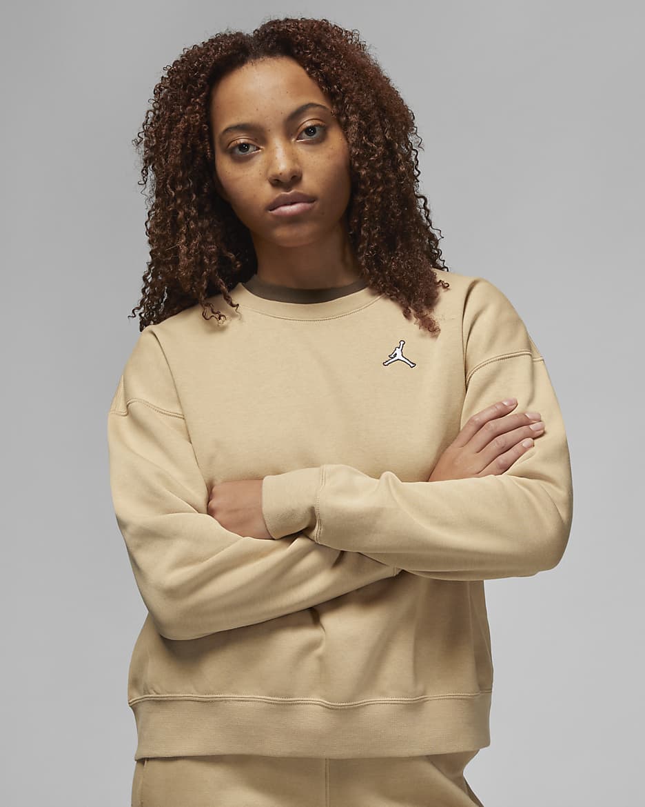 เสื้อวอร์มคอกลมผ้าฟลีซผู้หญิง Jordan Brooklyn - Desert