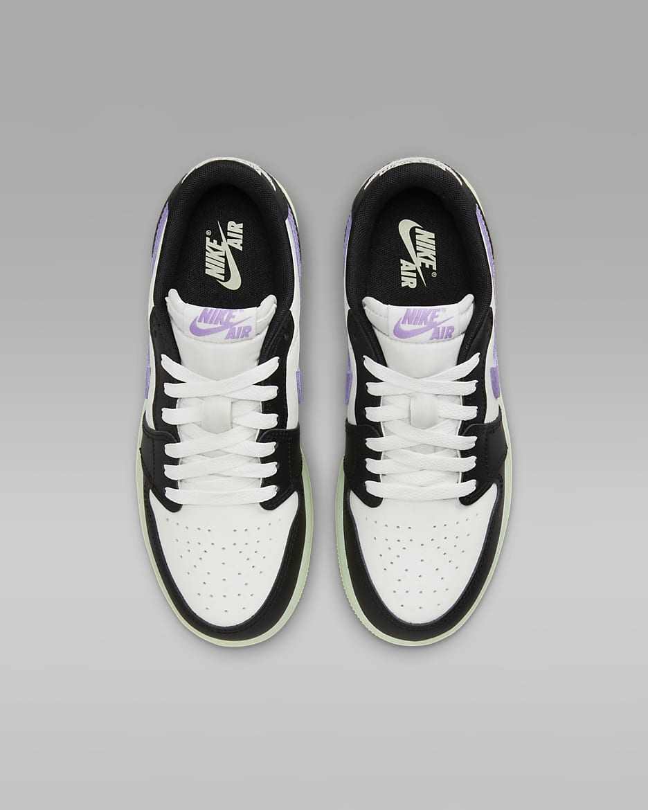 Air Jordan 1 Retro Low Big Kids' Shoes - Black/Volt Tint/Summit White/Black Raspberry