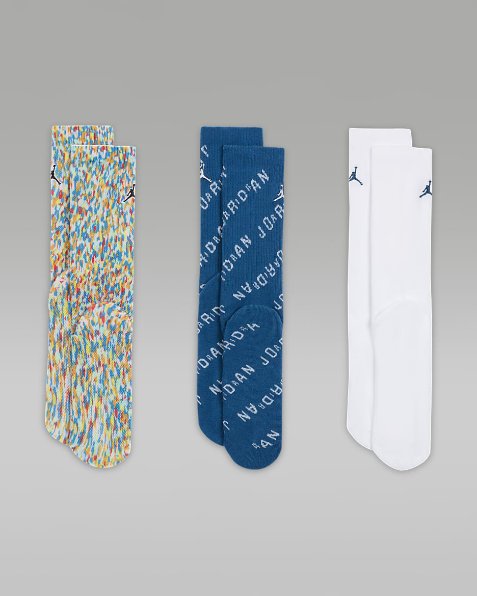 Jordan MJ Essentials Poolside Big Kids' Crew Socks (3 Pairs) - Industrial Blue