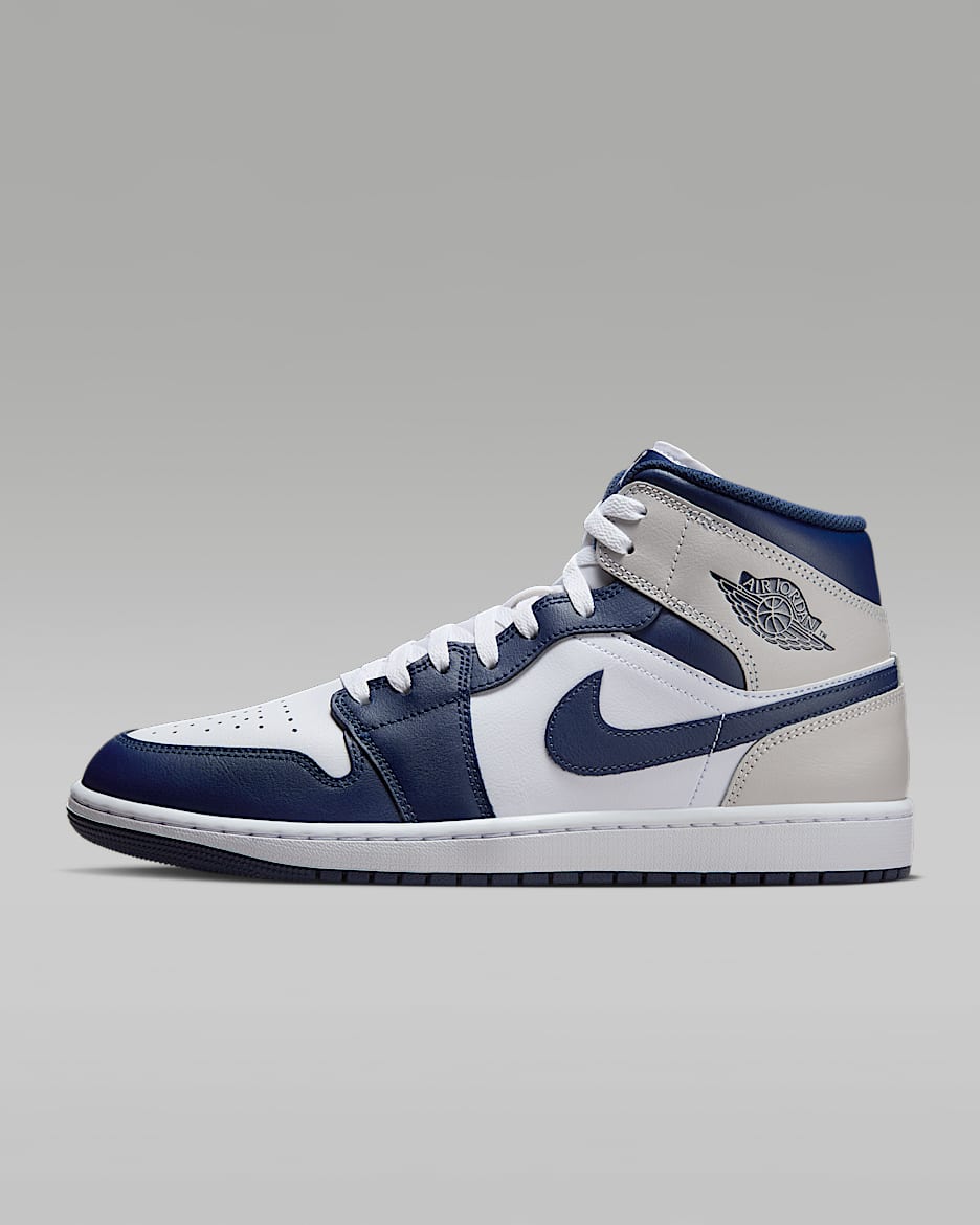 Air Jordan 1 Mid Men's Shoes - White/Neutral Grey/Gum Medium Brown/Midnight Navy
