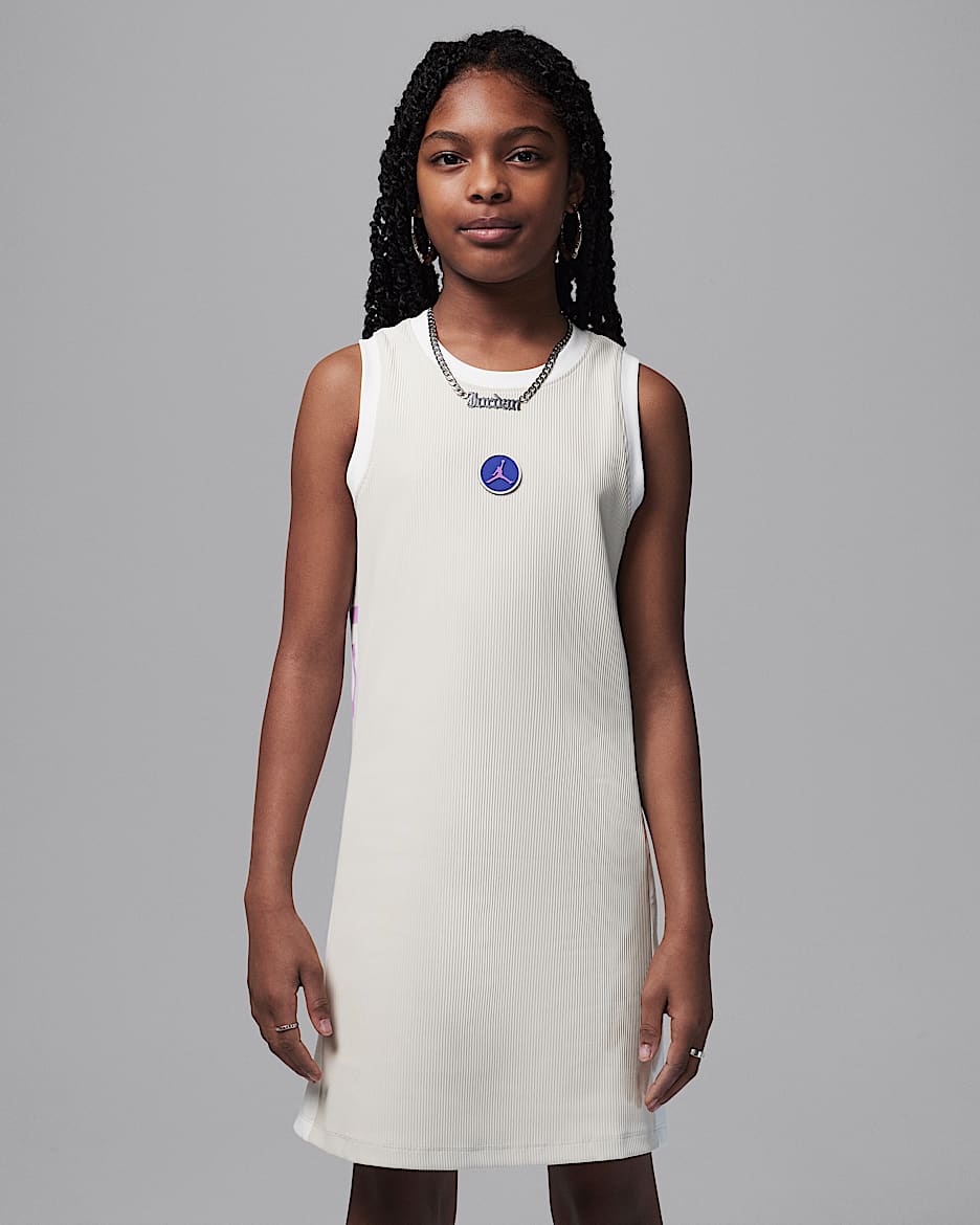 Jordan Big Kids' "She Takes Flight" Ribbed Dress - Light Orewood Brown