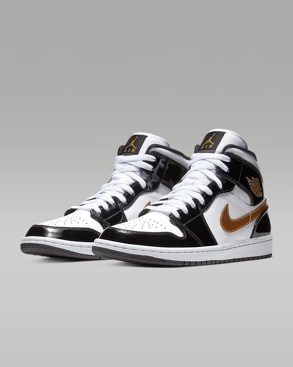 Air Jordan 1 Mid SE Men's Shoes - Black/White/Metallic Gold