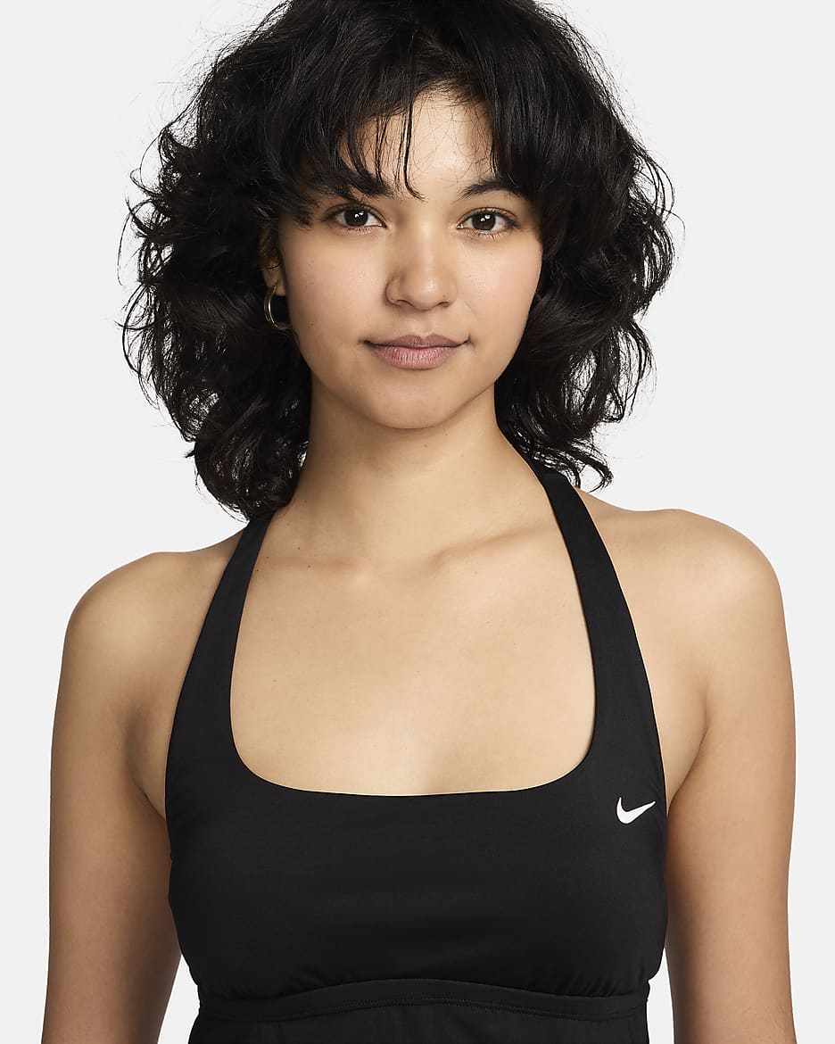 Top tankini de cuello cuadrado para mujer Nike Swim Essential - Negro