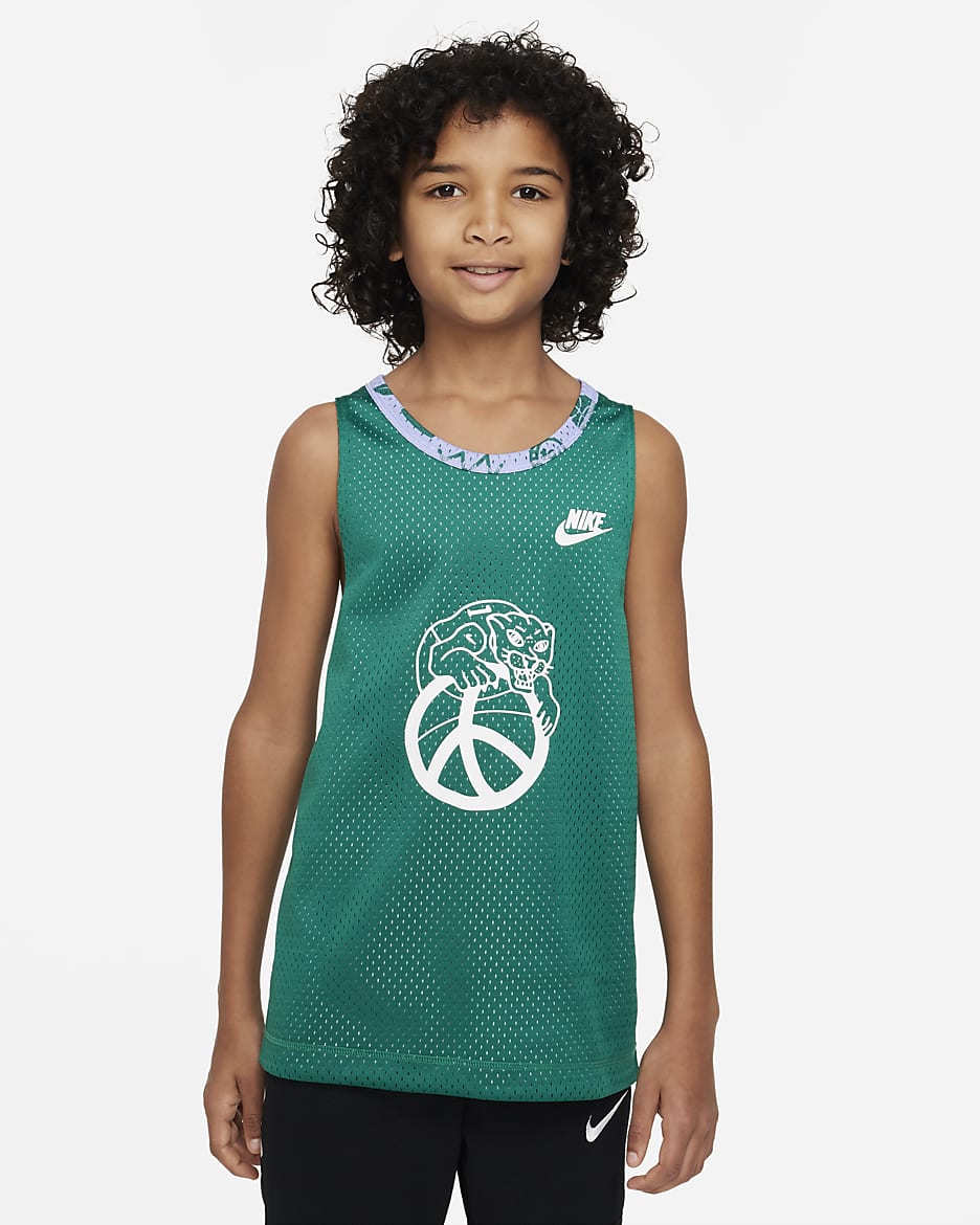 Nike Culture of Basketball Big Kids' (Boys') Reversible Basketball Jersey - Malachite/Light Thistle/White