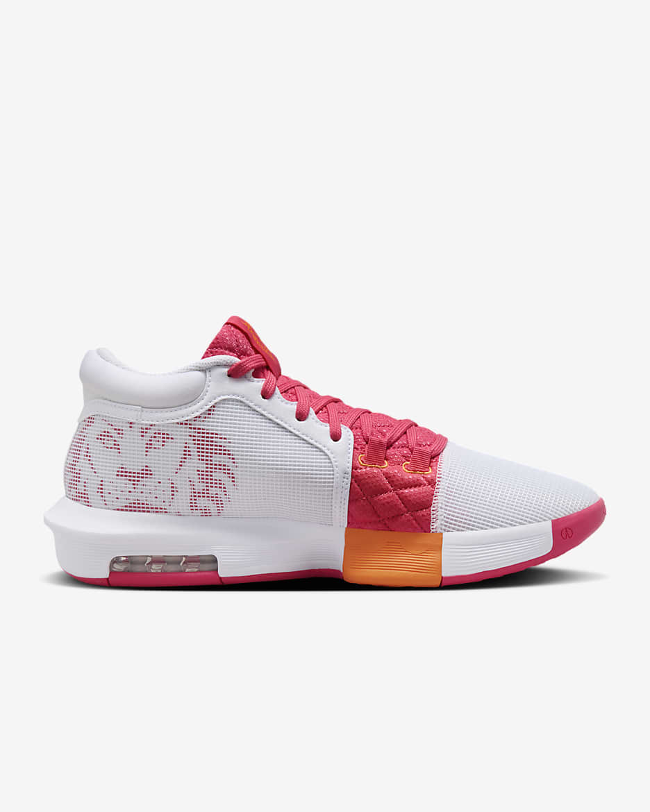 LeBron Witness 8 Basketball Shoes - White/Bright Mandarin/Aster Pink