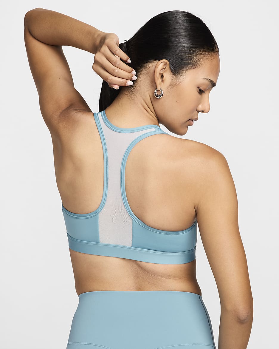 Nike Swoosh Front Zip Women's Medium-Support Padded Sports Bra - Denim Turquoise/Glacier Blue/White