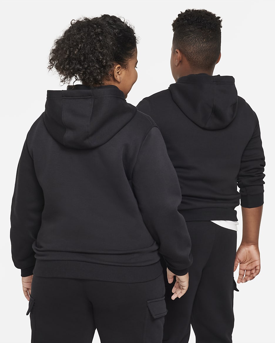 Nike Sportswear Club Fleece Older Kids' Pullover Hoodie (Extended Size) - Black/White