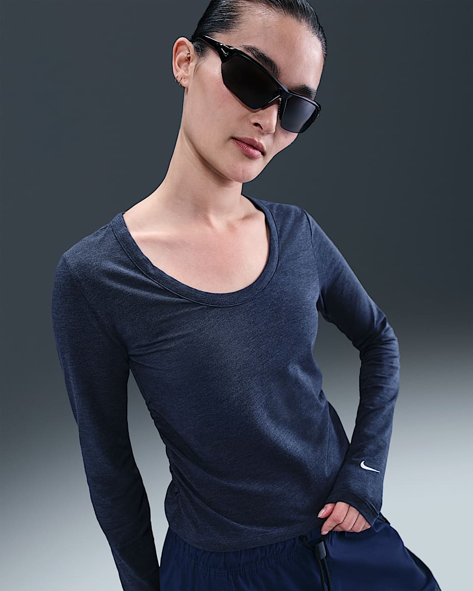 Playera de manga larga para mujer Nike Sportswear Chill Knit - Azul marino medianoche/Jaspeado/Vela