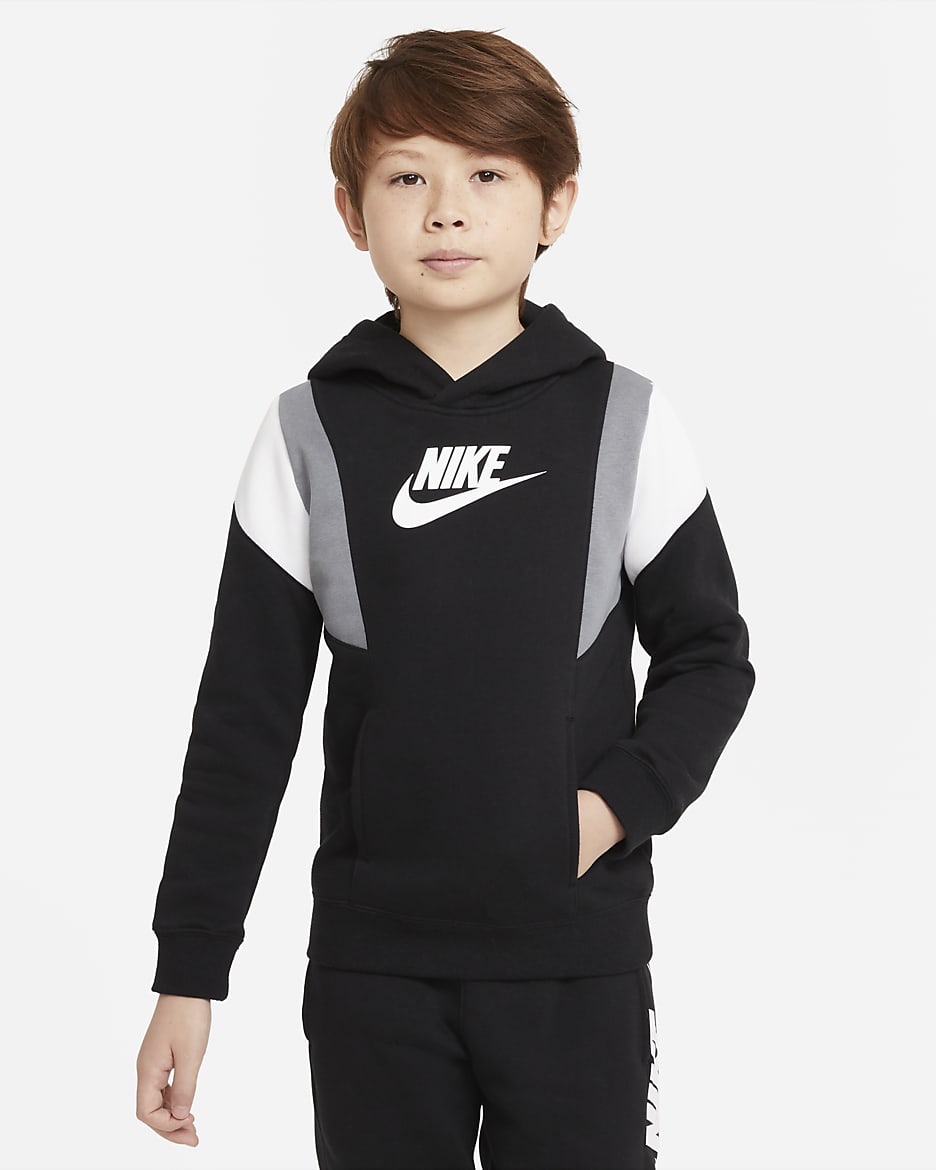 Nike Sportswear Big Kids' (Boys') Pullover Hoodie - Black/Black/Smoke Grey/White