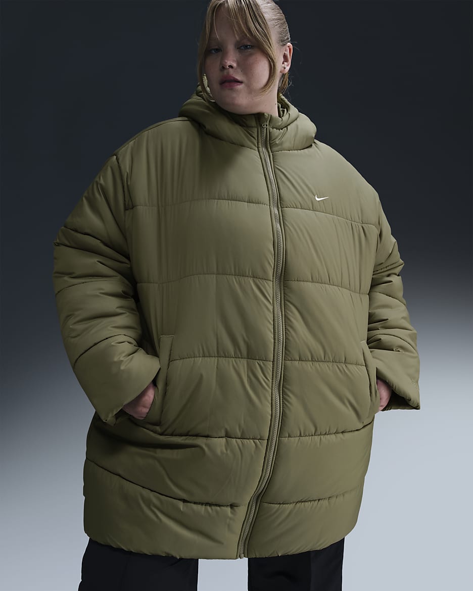 Parka ample Nike Sportswear Classic Puffer Therma-FIT pour femme (grande taille) - Light Army/Blanc